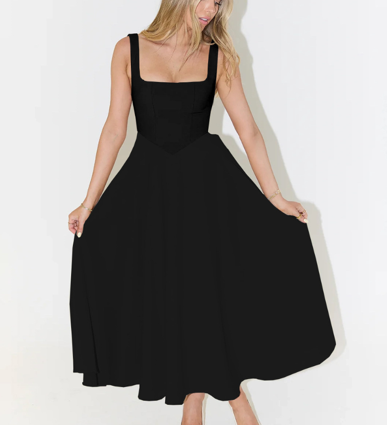 Grace | Vestido midi fluido con escote cuadrado