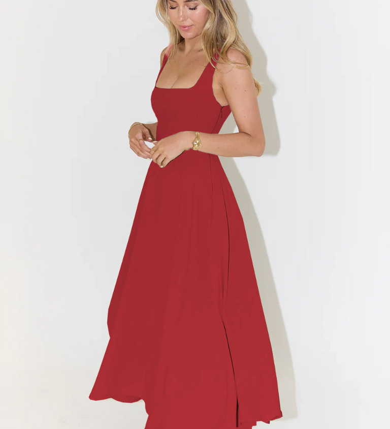 Grace | Vestido midi fluido con escote cuadrado