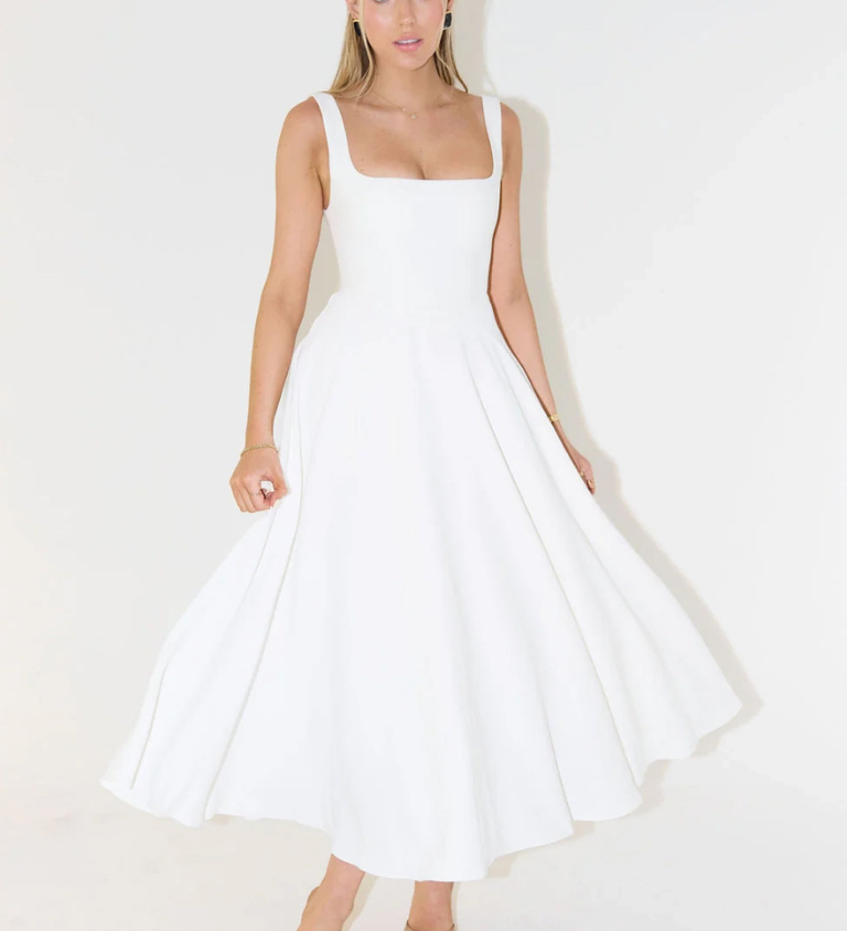 Grace | Vestido midi fluido con escote cuadrado