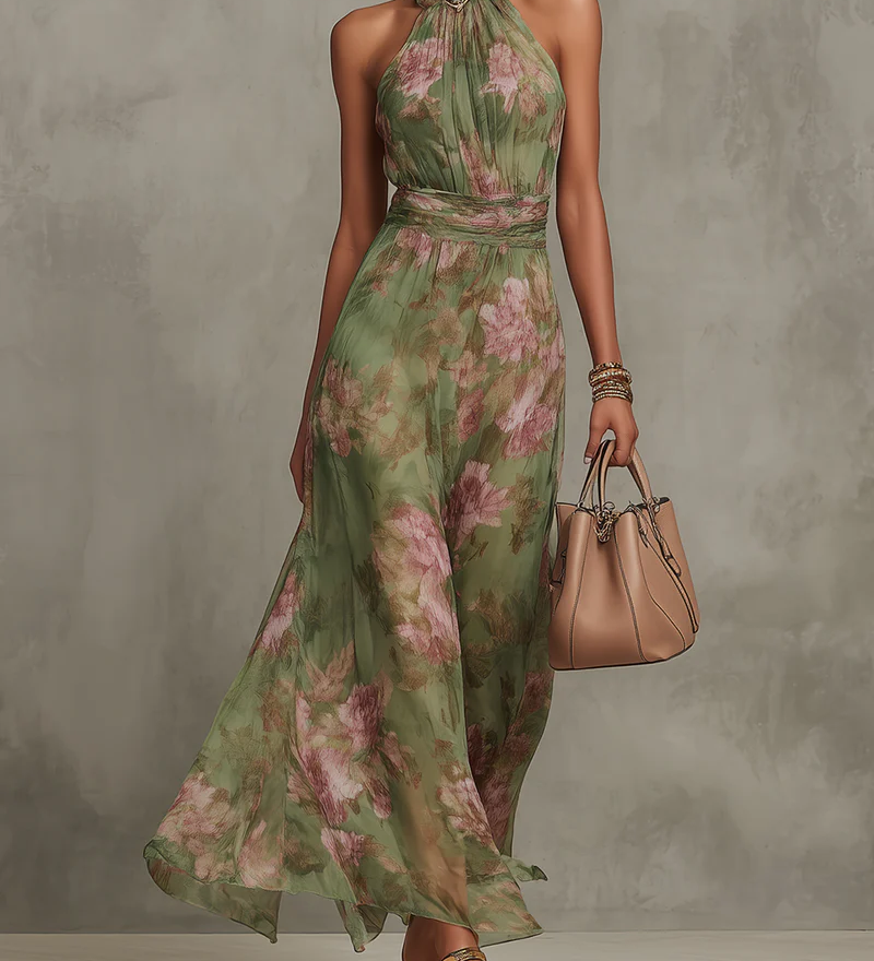 Livia | Virágos halter maxi ruha
