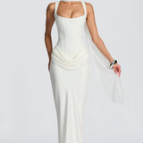 Leonor™ – Elegáns Maxi Ruha Négyzetes Kivágással