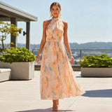 Esther | Vestido de Cuello Halter con Estampado de Acuarela